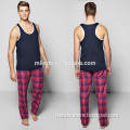 100% Cotton Woven Check PJ Set Racer Back Tank Ringer Vest And Tartan Plaid Fabric Pajama Pants